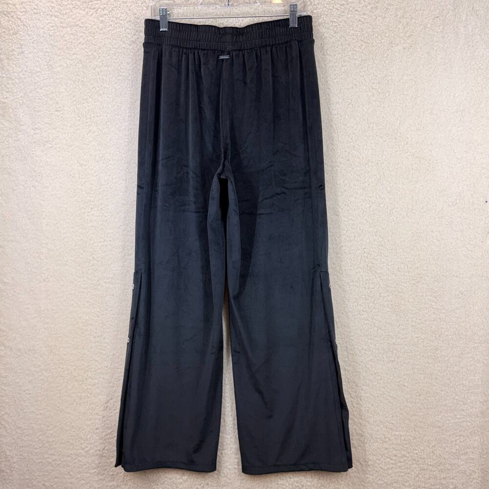 Victoria Secret Medium Wide Leg Snap Black Pants Velour Lux Diamante High Rise - Picture 2 of 13